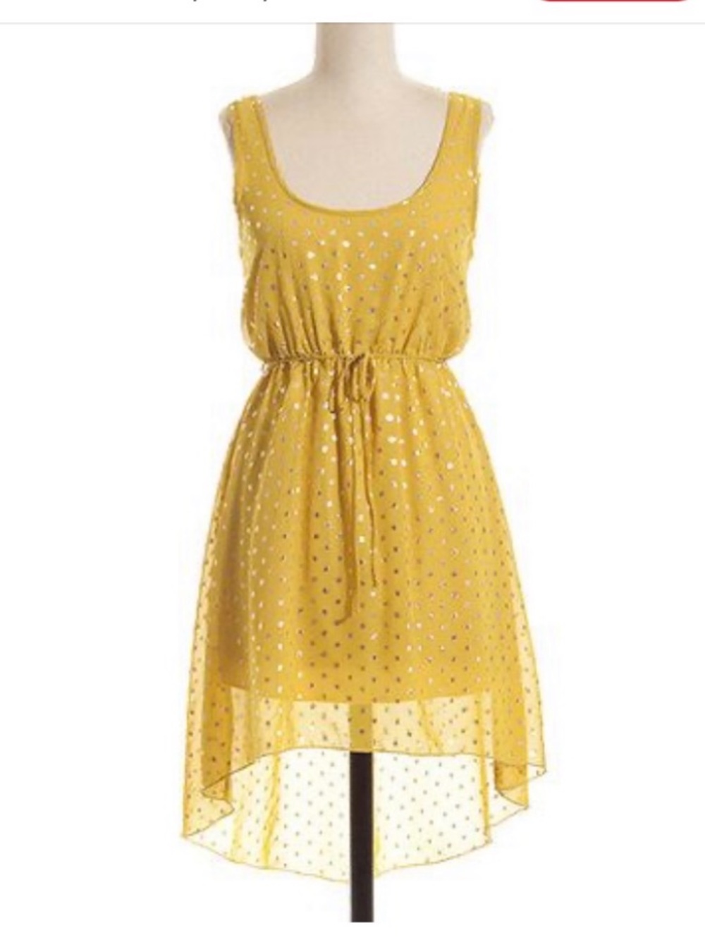 CHIC SUNDRESS Coveted Saffron & Gold Metallic Polka Dot Chiffon High-Low Dress L